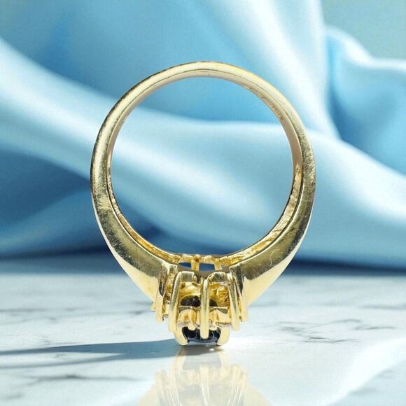 10K Gold- Natural Sapphire & Halo Diamond Ring- Size 5.5 - 1 Carat T.W. -3g - Picture 8 of 16